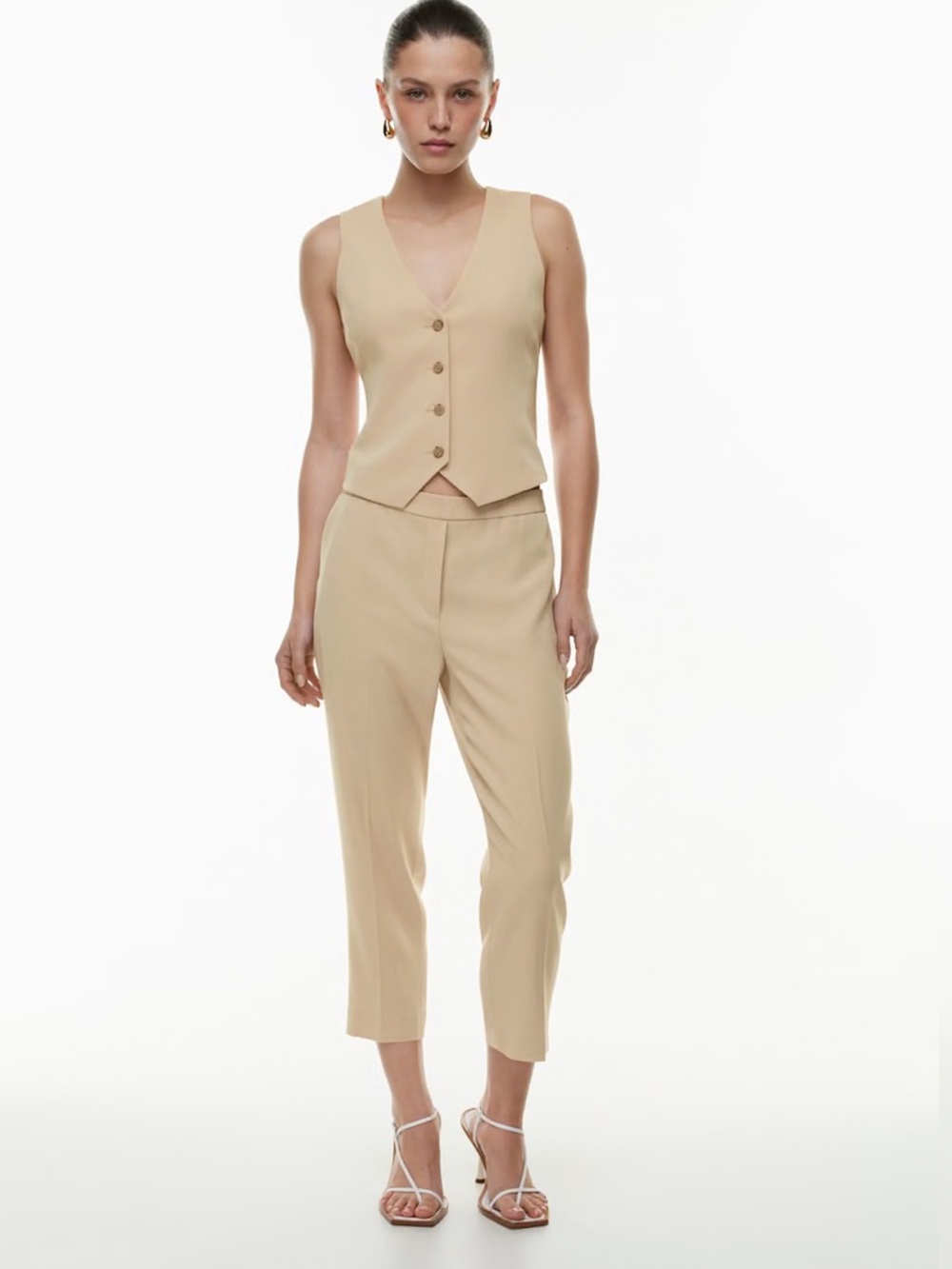 Aritzia Babaton Conan Cropped Pull On Pants Heather Tan Elastic Waist Size 12